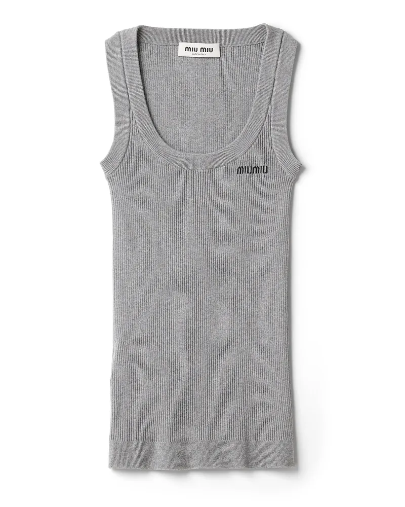 Miu Miu Tanktop Aus Baumwollstrick, Damen, Grau, Größe Grau