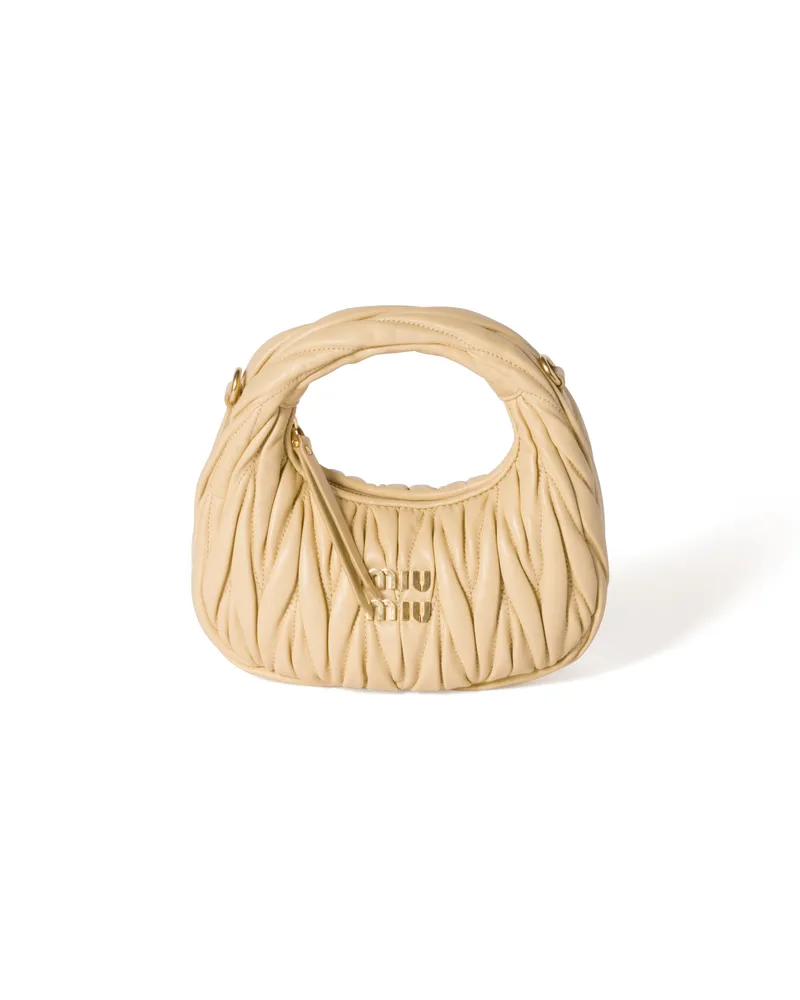 Miu Miu Wander Mini Hobo Bag Aus Matelassé-nappaleder, Damen, Sojagrün Sojagrün