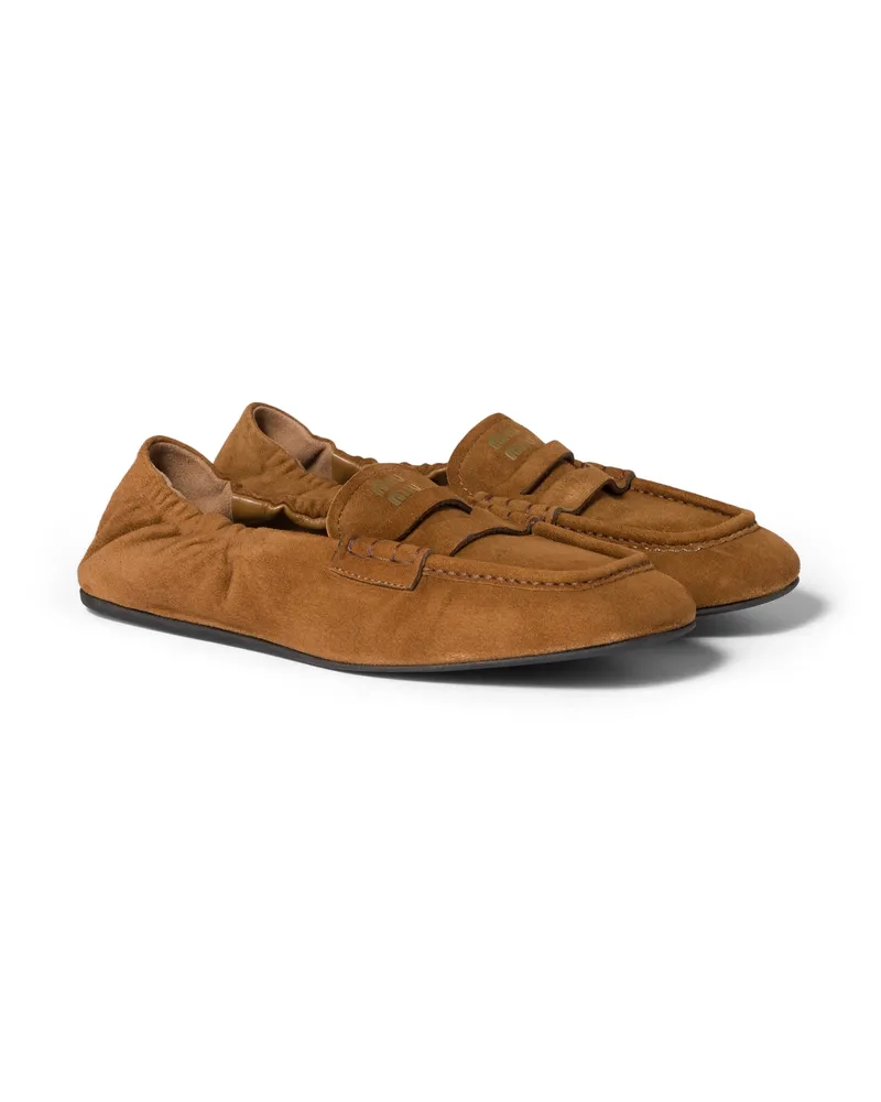 Miu Miu Ruches Loafer Aus Wildleder, Damen, Eiche, Größe Eiche