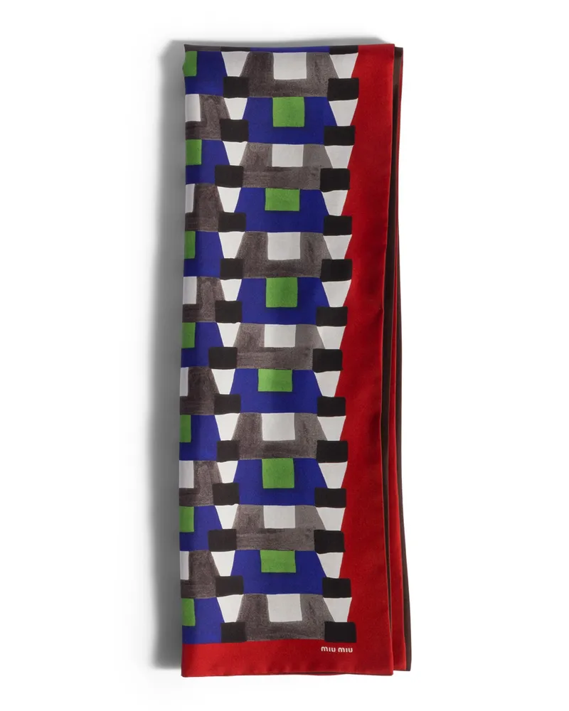 Miu Miu Schal Aus Bedruckter Seide, Damen, Indigo/rot Indigo