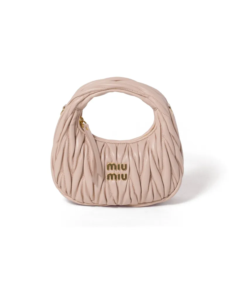 Miu Miu Wander Mini Hobo Bag Aus Matelassé-nappaleder, Damen, Puderrosa Puderrosa