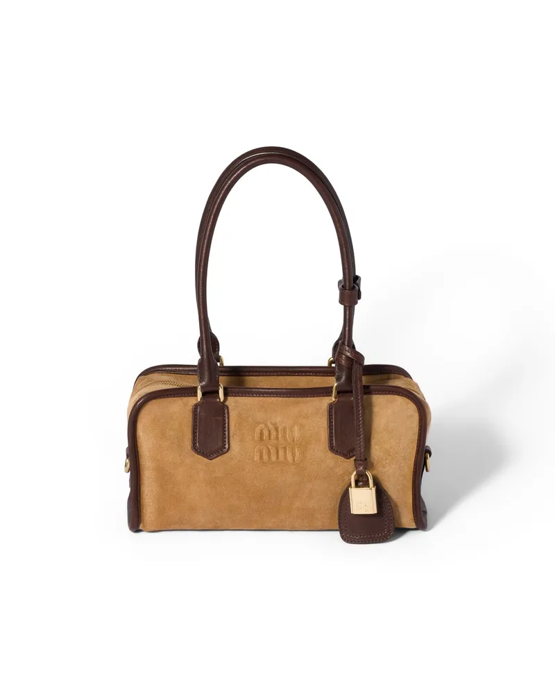 Miu Miu Retour Tasche Aus Veloursleder, Damen, Zimt/bruyère-holz Zimt