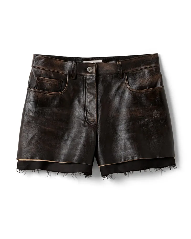 Miu Miu Shorts Aus Nappa-leder, Damen, Kaffeebraun, Größe Kaffeebraun