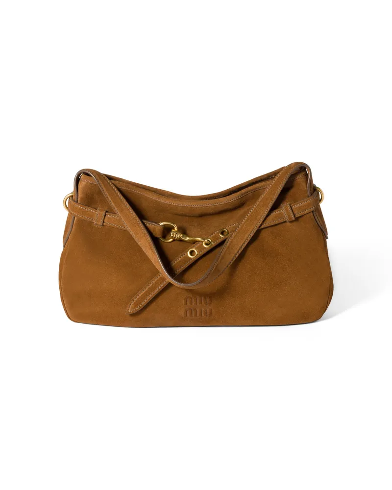 Miu Miu Aventure Tasche Aus Wildleder, Damen, Eiche Eiche
