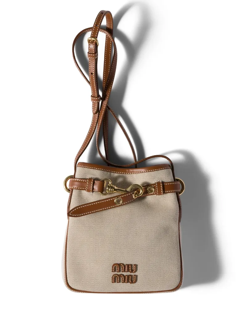 Miu Miu Pouch Aus Canvas Und Leder, Damen, Beige/brandy Beige