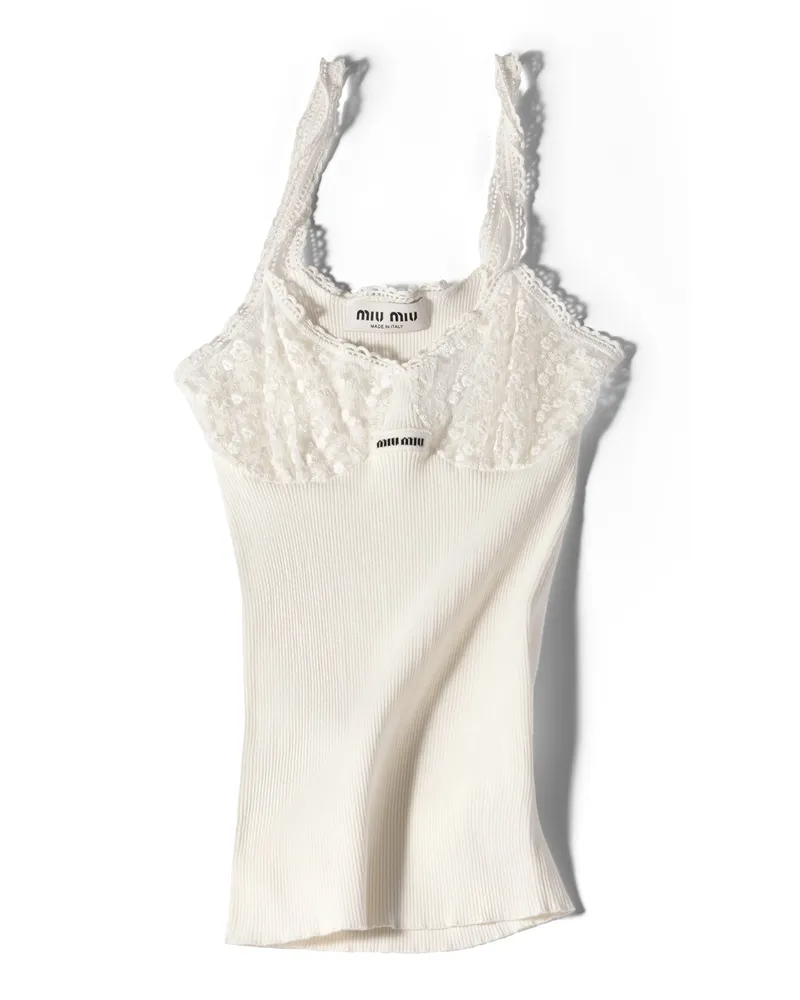 Miu Miu Top Aus Baumwolle Und Spitze, Damen, Weiss, Größe Weiss
