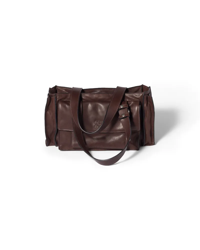 Miu Miu Utilitaire Tote Bag Aus Nappaleder, Damen, Sienna Sienna