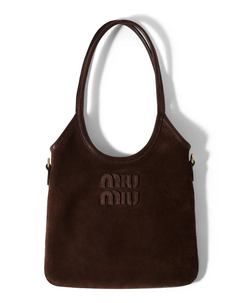 Miu Miu Ivy Handtasche Aus Veloursleder, Damen, Dunkelbraun / Wurzelholz Dunkelbraun