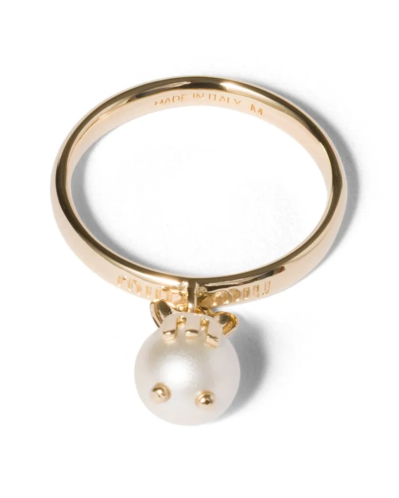 Miu Miu Metallring Mit Anhänger, Damen, Gold/cremeweiss, Größe Gold