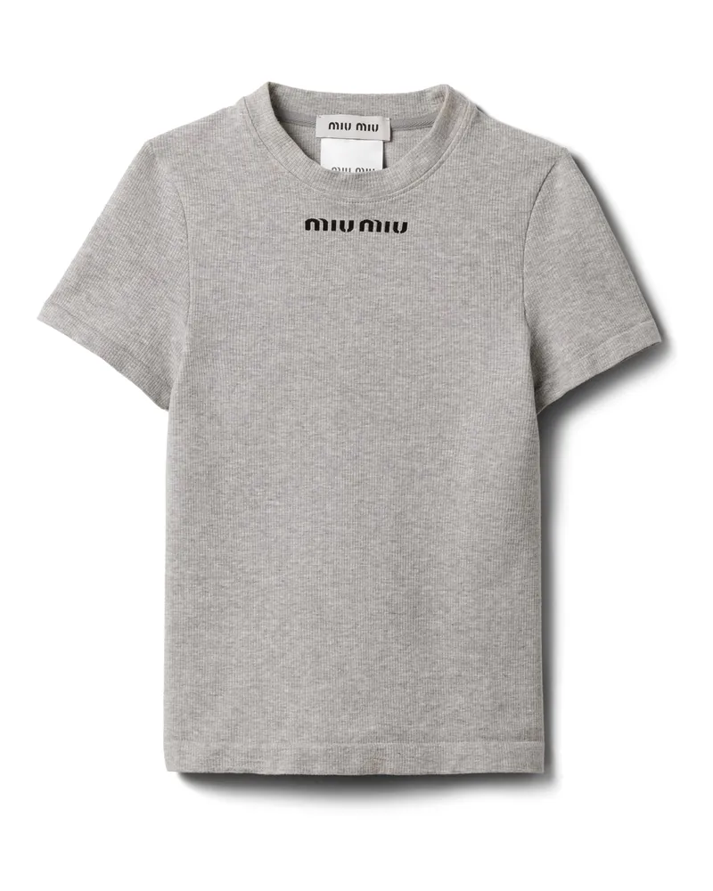 Miu Miu Nahtloses, Meliertes T-shirt, Damen, Grau, Größe Grau