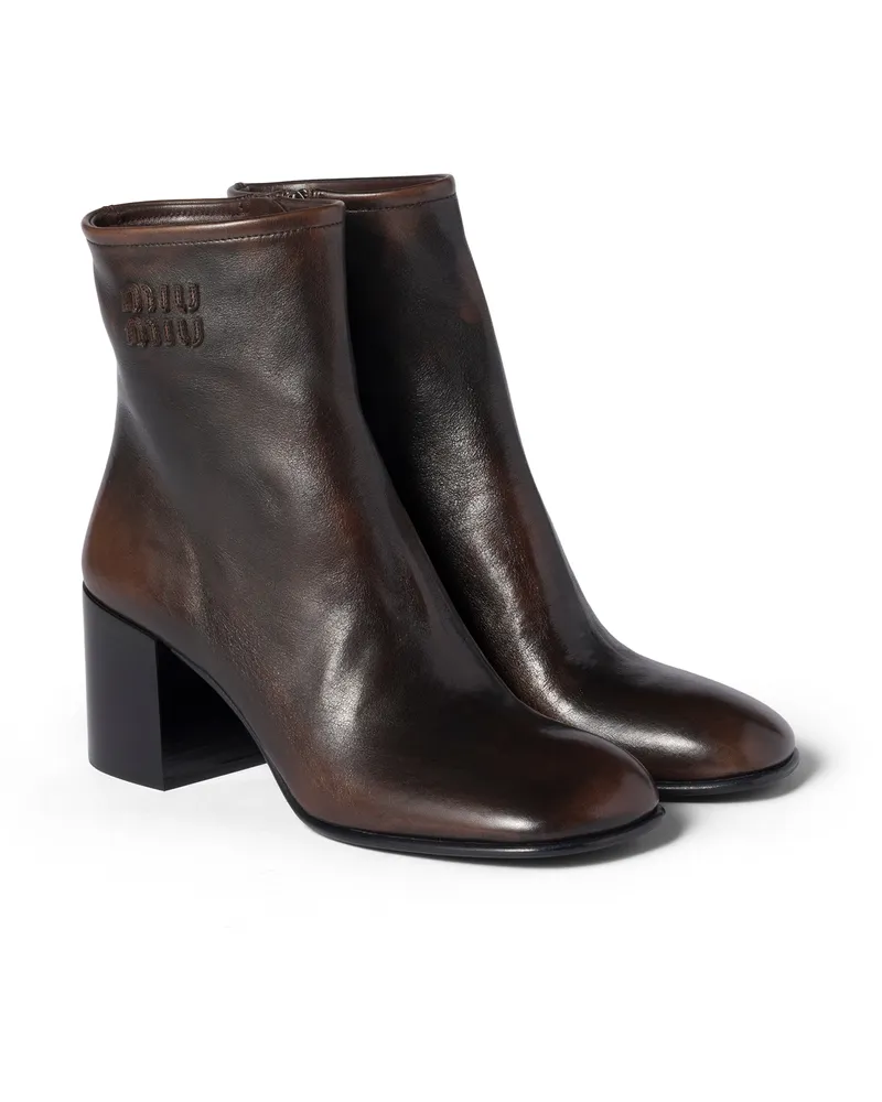 Miu Miu Stiefeletten Aus Fumé-kalbsleder, Damen, Dunkelbraun, Größe Dunkelbraun