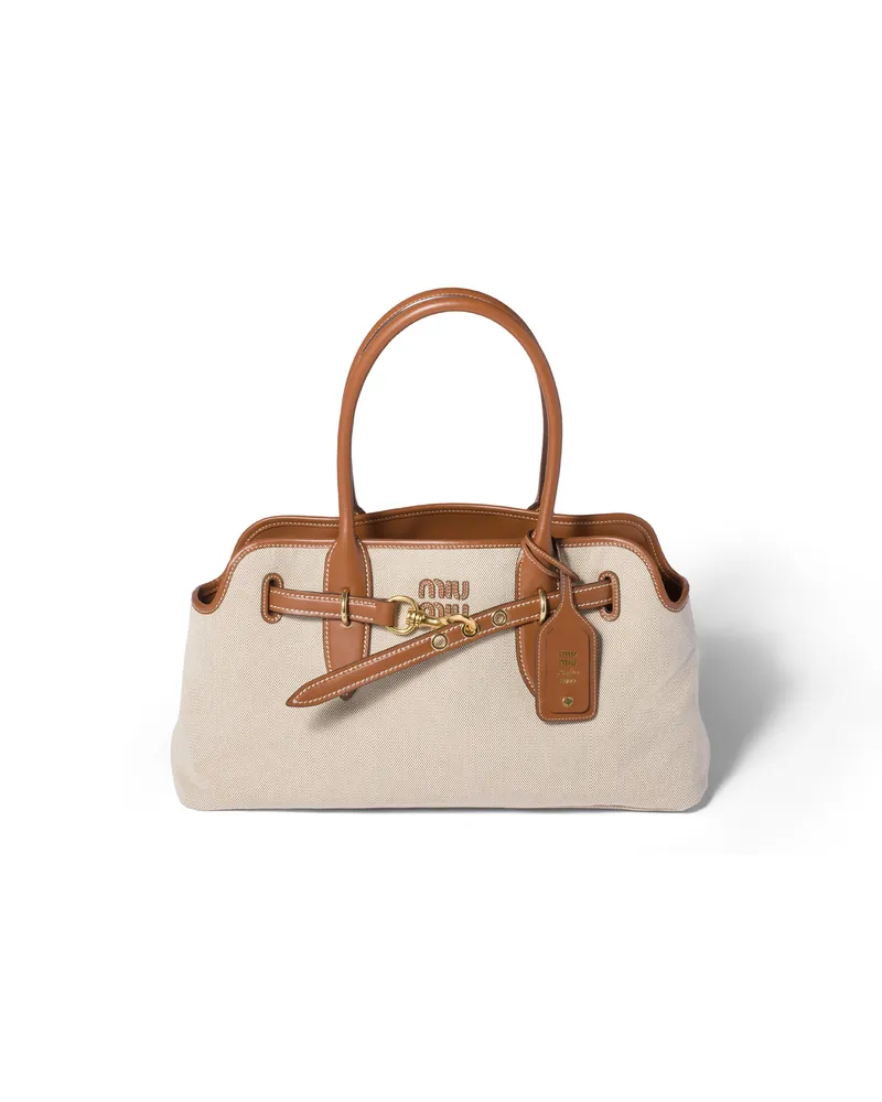 Miu Miu Aventure Tasche Aus Canvas Und Leder, Damen, Beige/brandy Beige