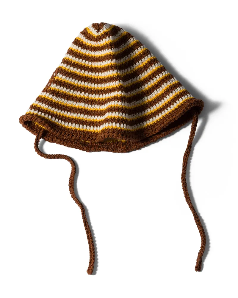 Miu Miu Gestrickter Hut Aus Baumwolle, Damen, Cognac/gelb Cognac