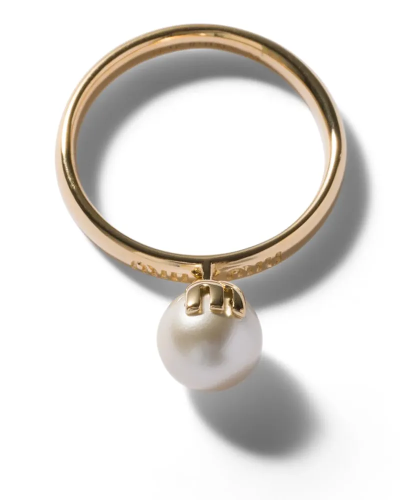 Miu Miu Ring Aus Metall Und Perle, Damen, Gold/cremeweiss, Größe Gold