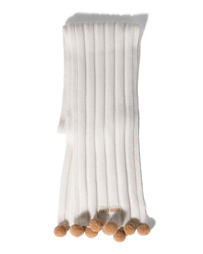 Miu Miu Schal Aus Wolle Und Kaschmir, Damen, Weiss Weiss
