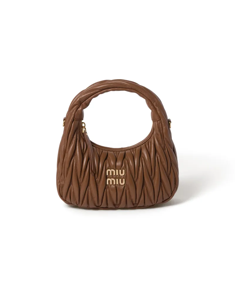 Miu Miu Wander Hobo Bag Aus Matelassé-nappaleder, Damen, Cognac Cognac