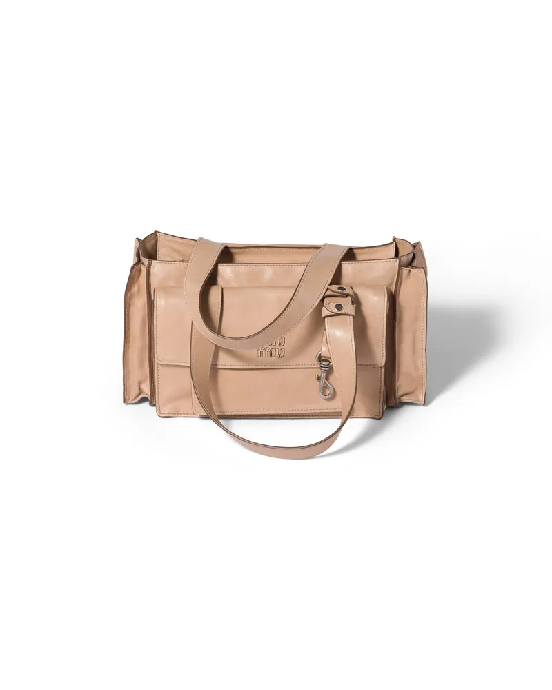 Miu Miu Utilitaire Tote Bag Aus Nappaleder, Damen, Sandbeige Sandbeige