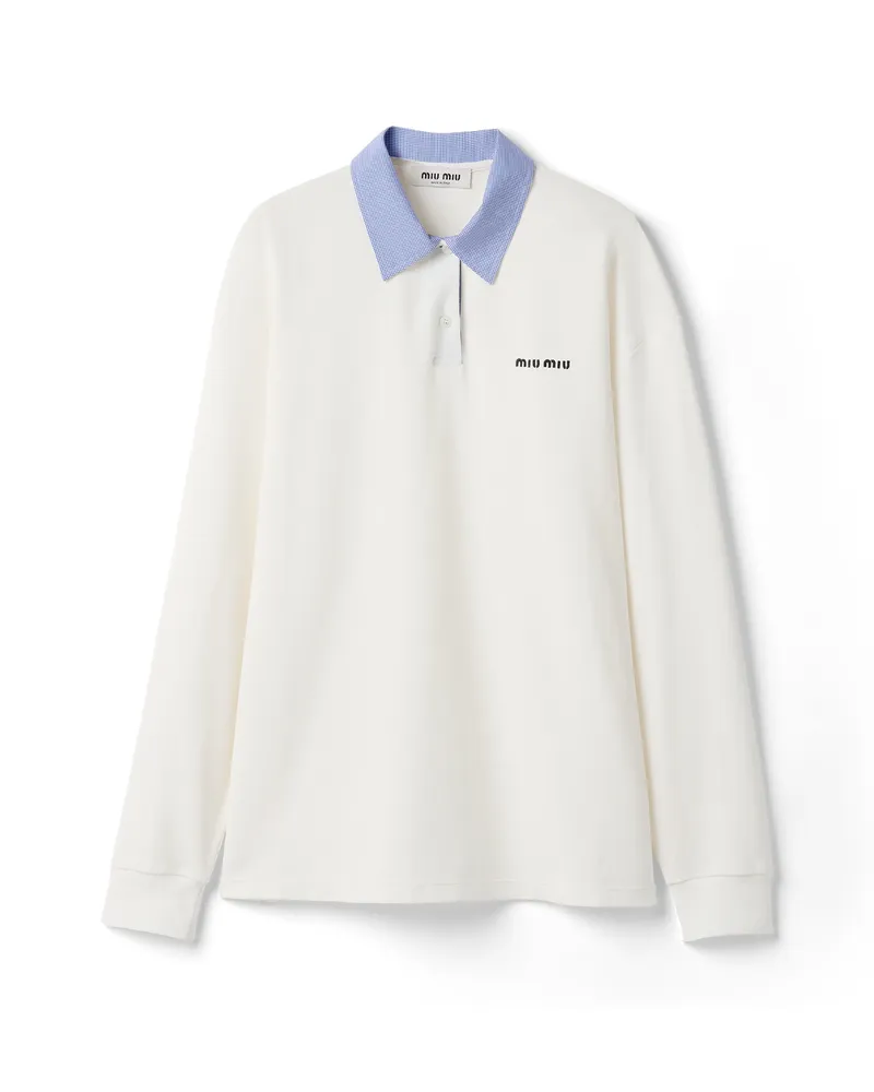 Miu Miu Poloshirt Aus Baumwoll-piqué, Damen, Weiss, Größe Weiss