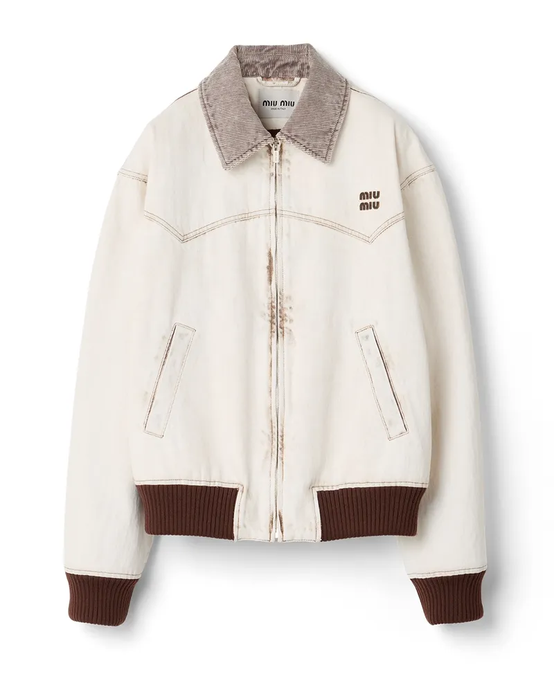 Miu Miu Blousonjacke Aus Denim, Damen, Weiss, Größe Weiss