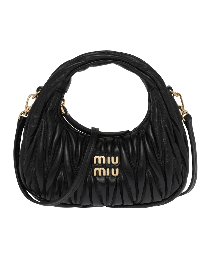 Miu Miu Wander Mini Hobo Bag Aus Matelassé-nappaleder, Damen, Schwarz Schwarz