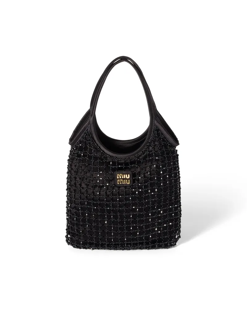 Miu Miu Ivy Tasche Aus Duchesse Mit Perlen, Damen, Schwarz Schwarz