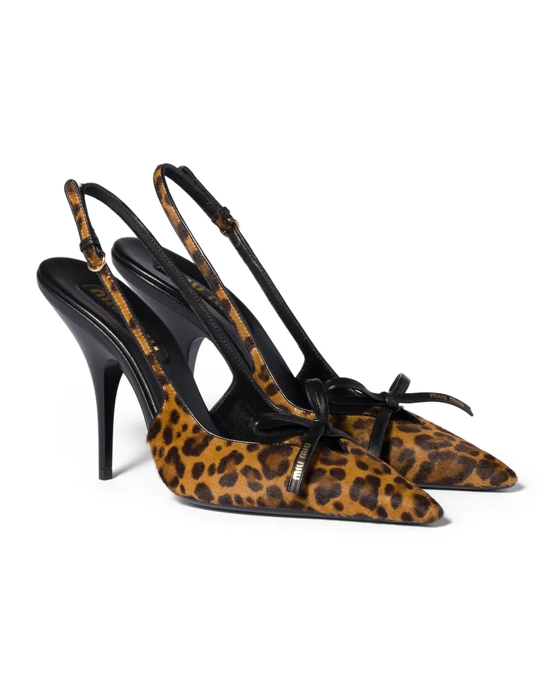 Miu Miu Slingback-pumps Aus Bedrucktem Leder Mit Schleife, Damen, Honig, Größe Honig