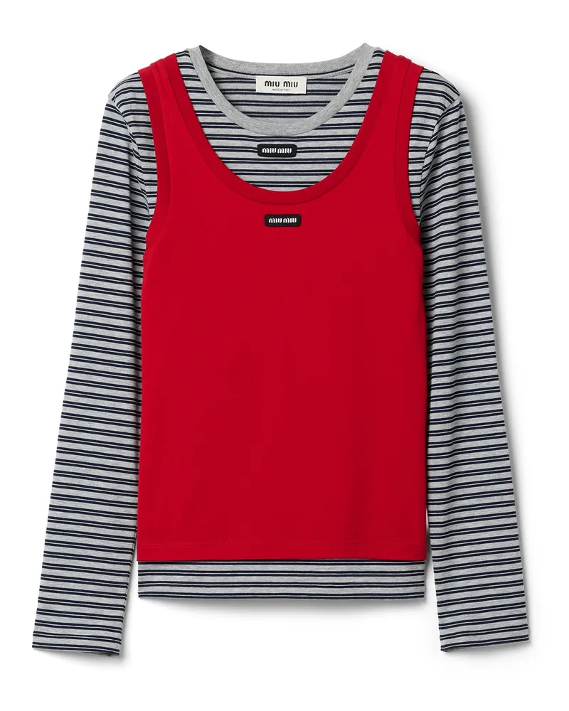Miu Miu Tanktop Und T-shirt Aus Jersey, Damen, Grau/blau, Größe Grau