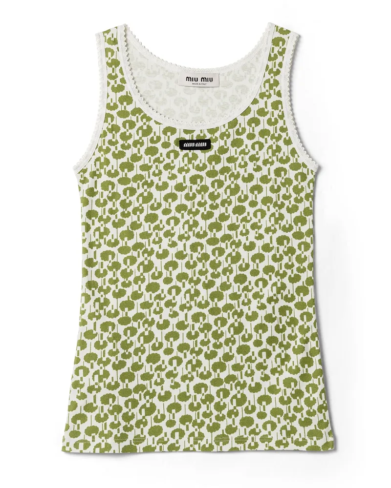 Miu Miu Tanktop Aus Baumwollstrick , Damen, Elfenbein/farn, Größe Elfenbein