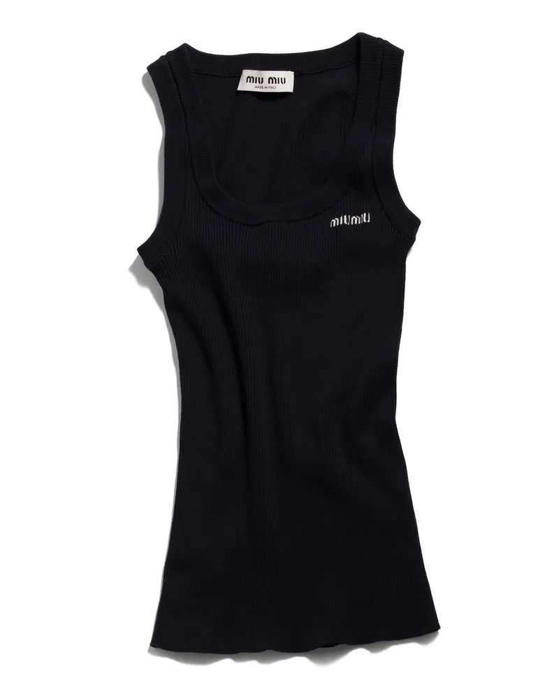 Miu Miu Tanktop Aus Baumwollstrick, Damen, Blau, Größe Blau
