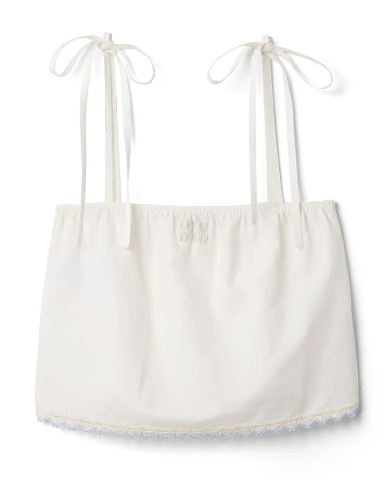 Miu Miu Besticktes Top Aus Slub-popeline, Damen, Weiß/hellblau, Größe Weiß