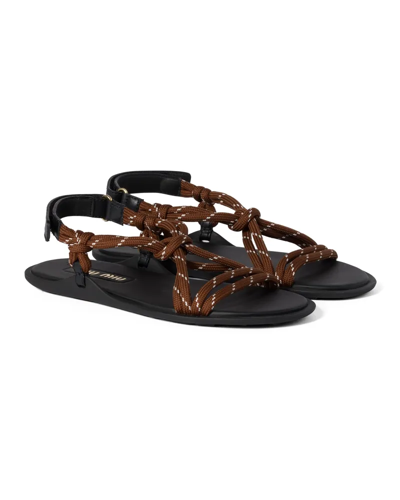 Miu Miu Riviere Sandalen Aus Kordel Und Leder, Damen, Tabak, Größe Tabak