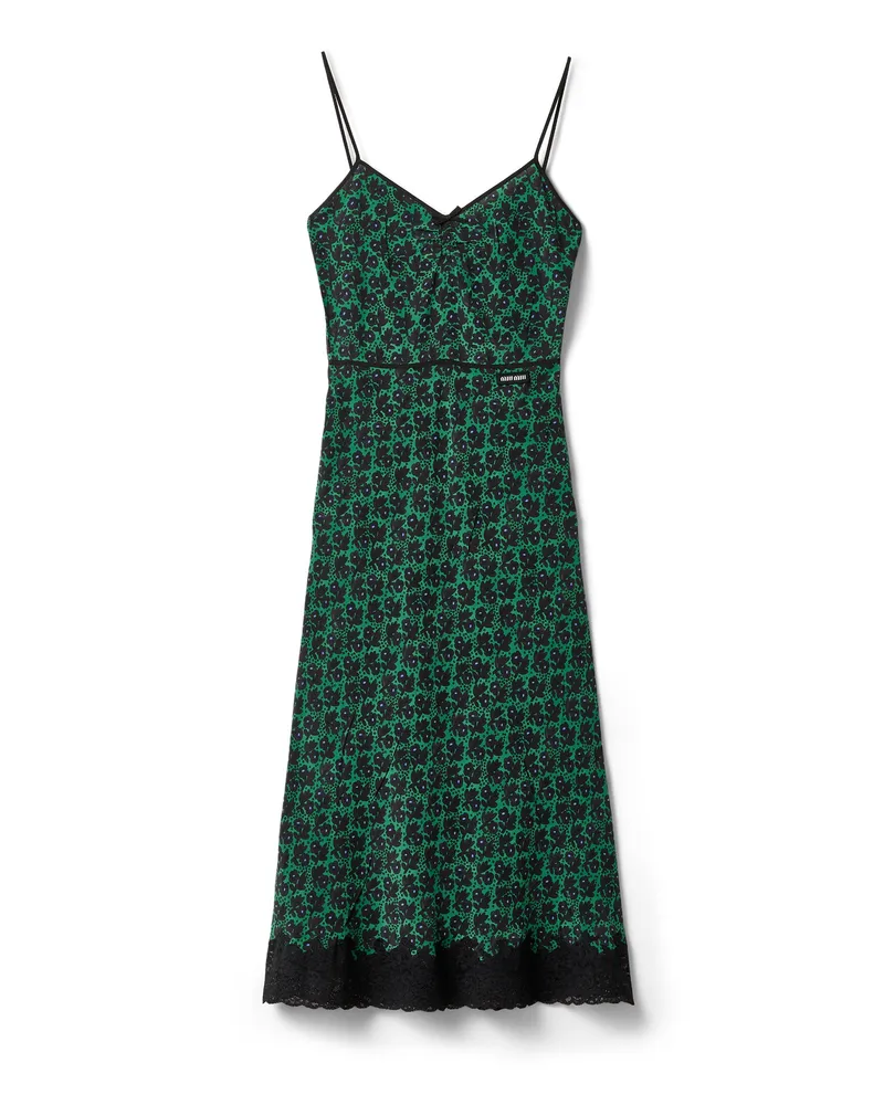 Miu Miu Kleid Aus Crêpe De Chine , Damen, Grün/schwarz, Größe Grün