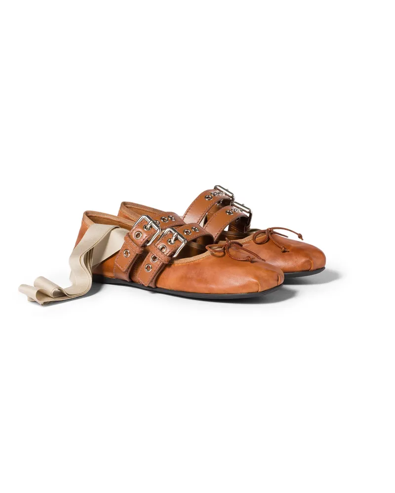 Miu Miu Ballerinas Aus Nappa Und Kalbsleder, Damen, Karamell, Größe Karamell