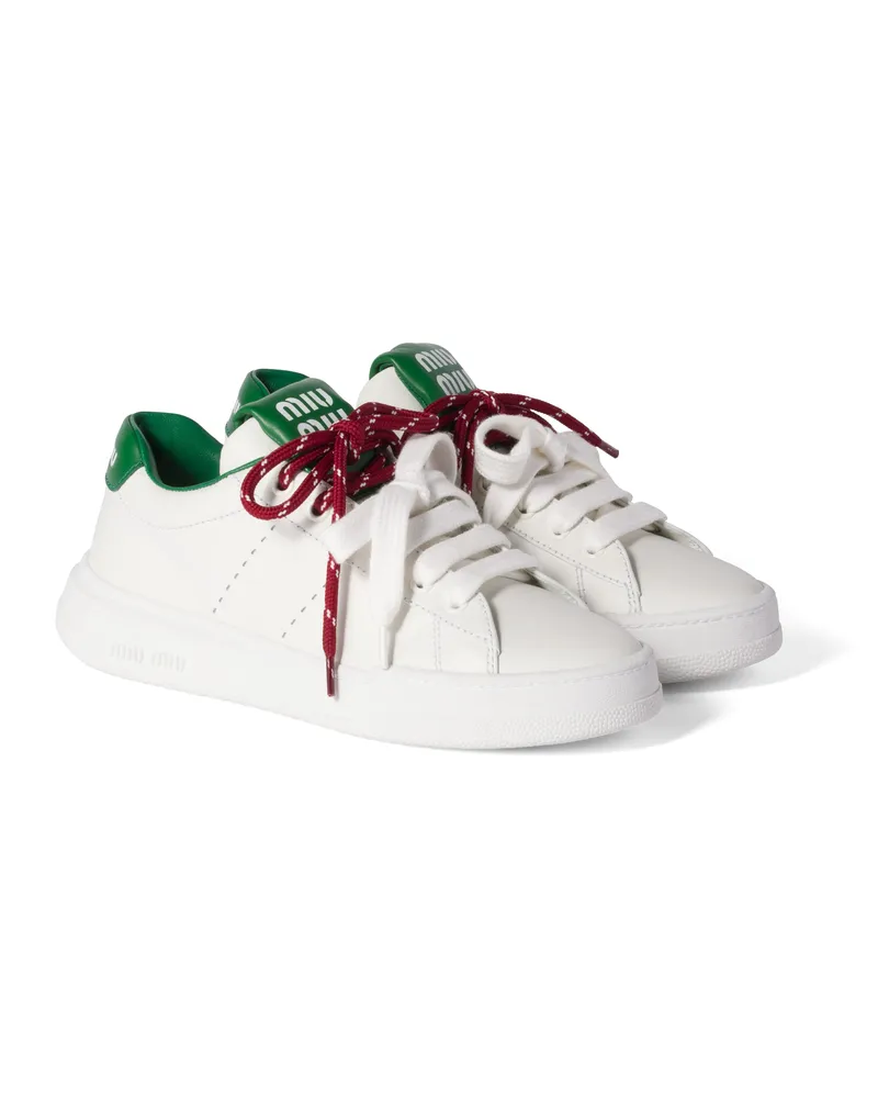 Miu Miu Sneaker Aus Leder, Damen, Weiss/grün, Größe Weiss