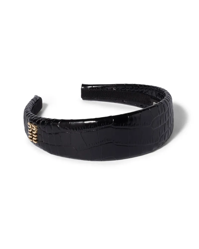 Miu Miu Haarreif Aus Kroko-geprägtem Leder, Damen, Schwarz Schwarz