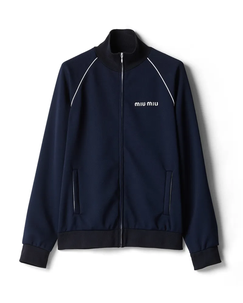 Miu Miu Blousonjacke Aus Technischem Jersey, Damen, Marineblau, Größe Marineblau