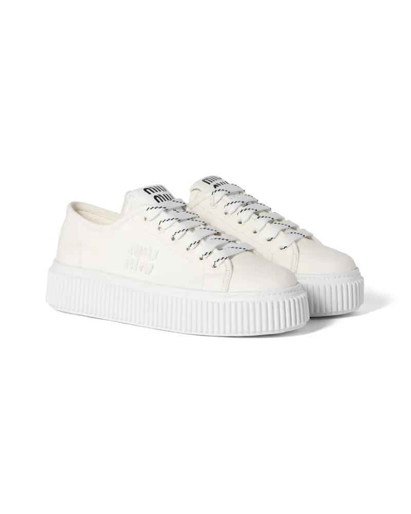 Miu Miu Sneaker Aus Denim Mit Logo, Damen, Elfenbein, Größe Elfenbein