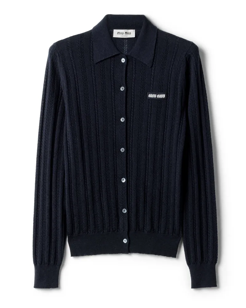 Miu Miu Strickjacke Aus Kaschmir Mit Knöpfen, Damen, Blau, Größe Blau