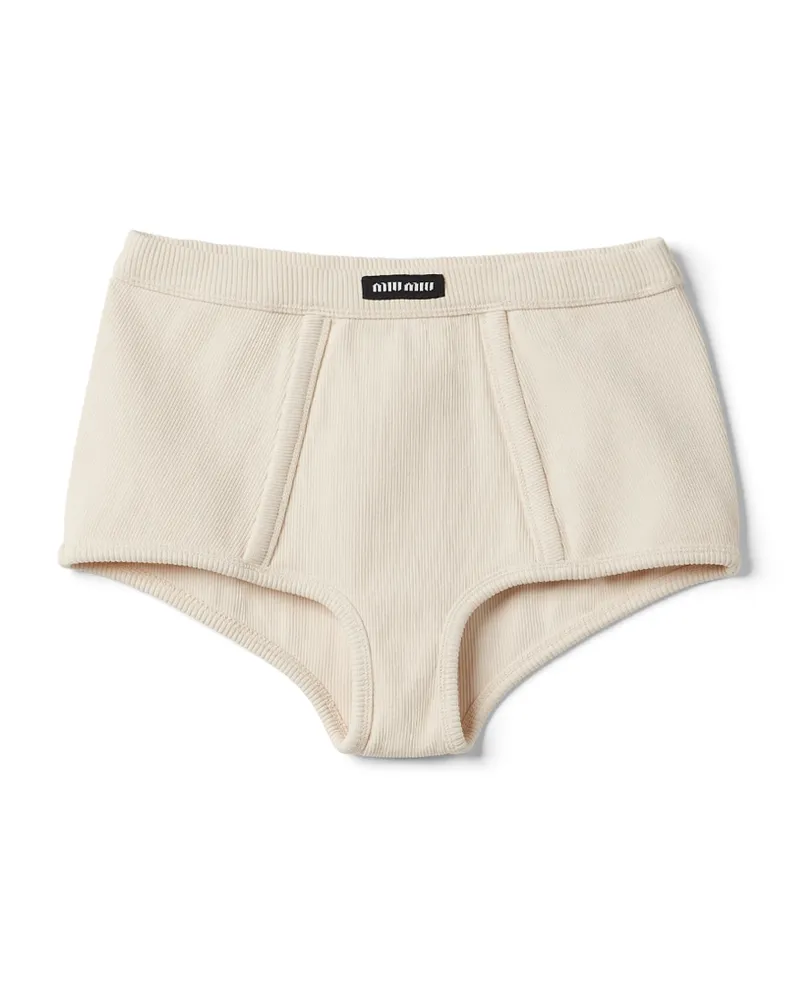 Miu Miu Garment-dyed-boxershorts Aus Rippstrick, Damen, Natur, Größe Natur