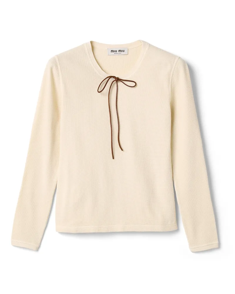 Miu Miu T-shirt Aus Baumwolle, Damen, Ecru, Größe Ecru
