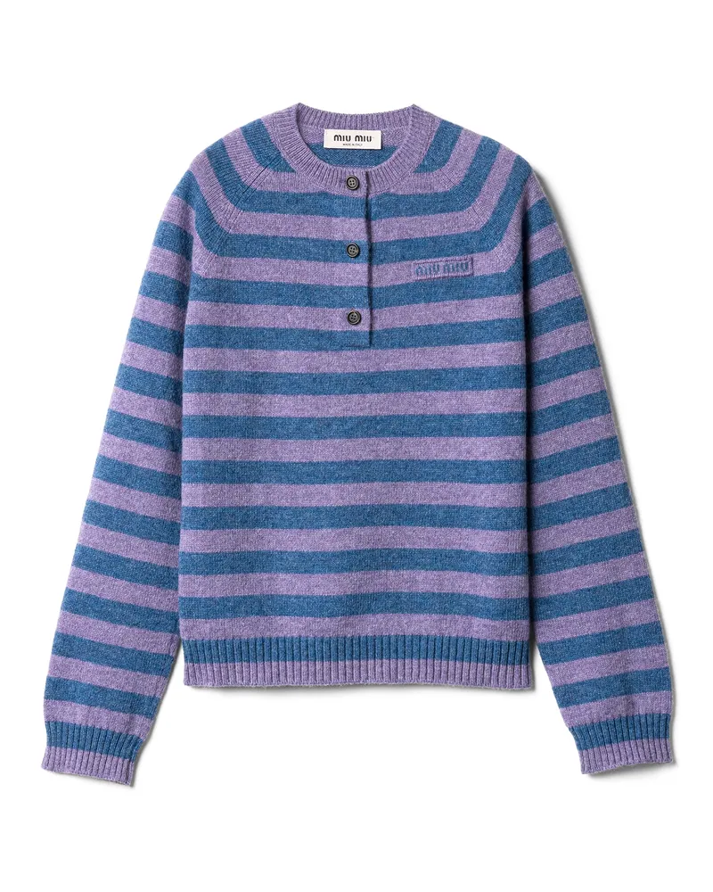 Miu Miu Rundhalspullover Aus Wolle, Damen, Lilac / Light Blue, Größe Lilac