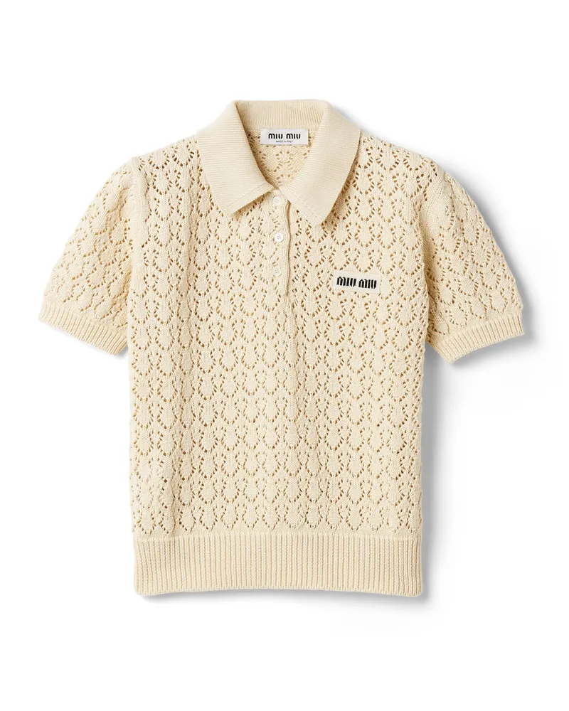 Miu Miu Poloshirt Aus Baumwolle, Damen, Elfenbein, Größe Elfenbein