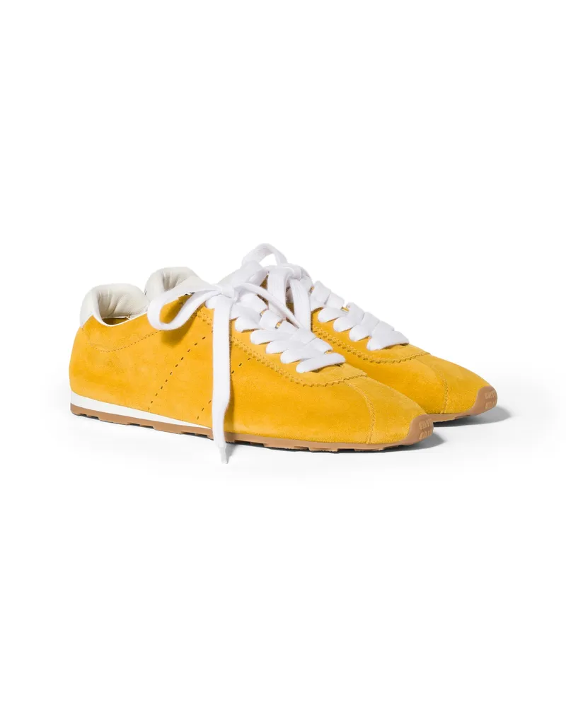 Miu Miu Plume Sneaker Aus Wildleder, Damen, Sonnengelb, Größe Sonnengelb