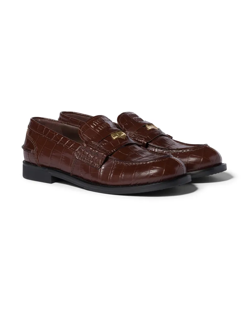 Miu Miu Loafer Aus Leder Mit Kroko-print, Damen, Kakaobraun, Größe Kakaobraun