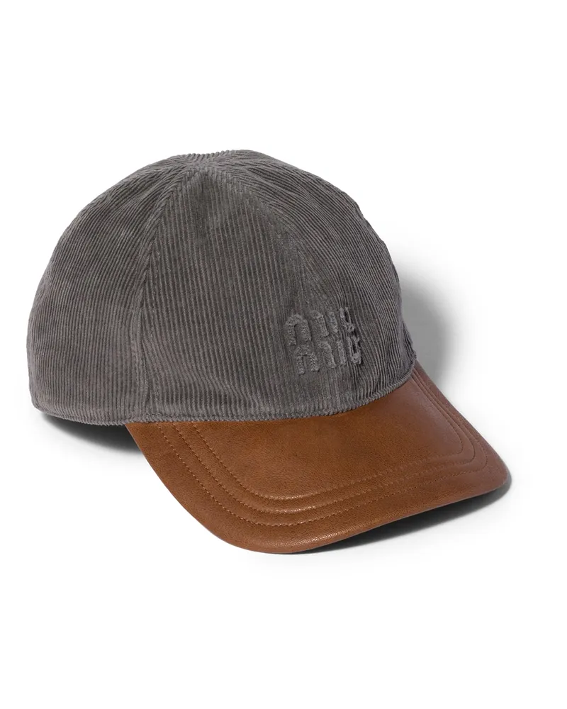 Miu Miu Baseballkappe Aus Cord Und Leder, Damen, Rauch/eiche, Größe Rauch