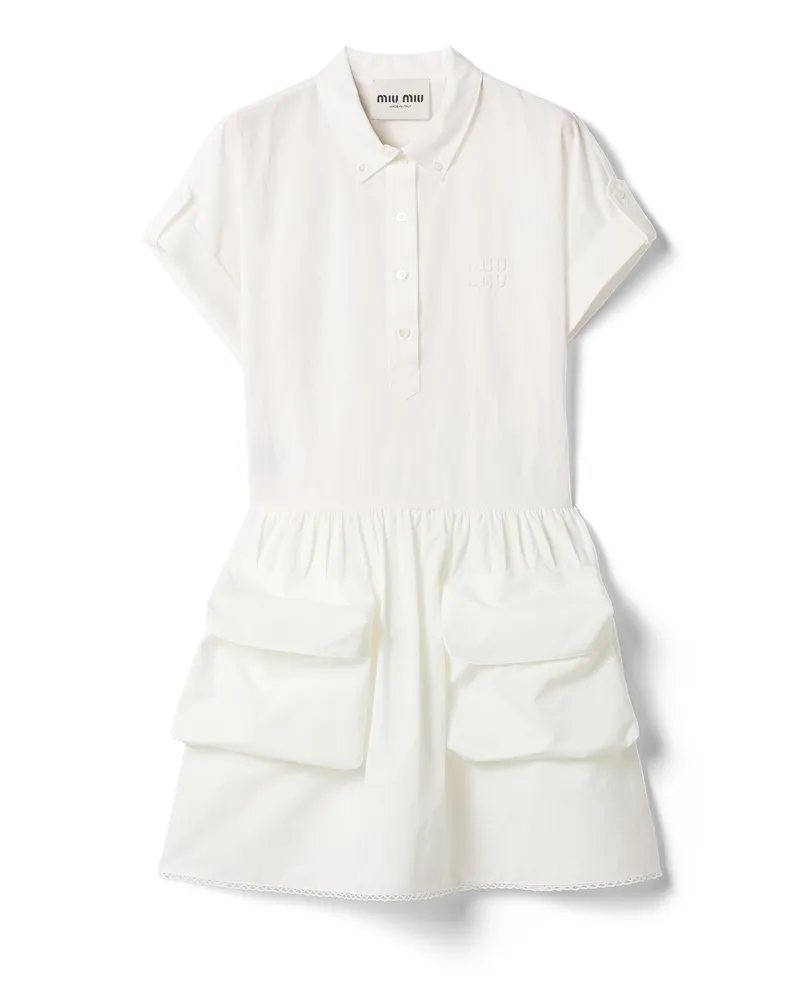 Miu Miu Kleid Aus Flammierter Popeline, Damen, Weiss, Größe Weiss