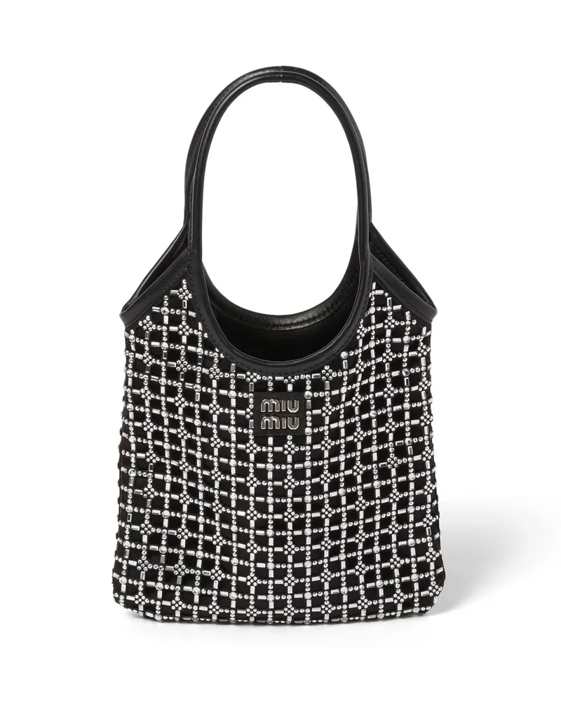 Miu Miu Ivy Handtasche Aus Satin Mit Synthetischen Kristallen, Damen, Schwarz Schwarz