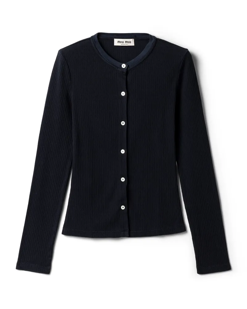 Miu Miu Strickjacke Aus Pointelle-baumwolle, Damen, Blau, Größe Blau