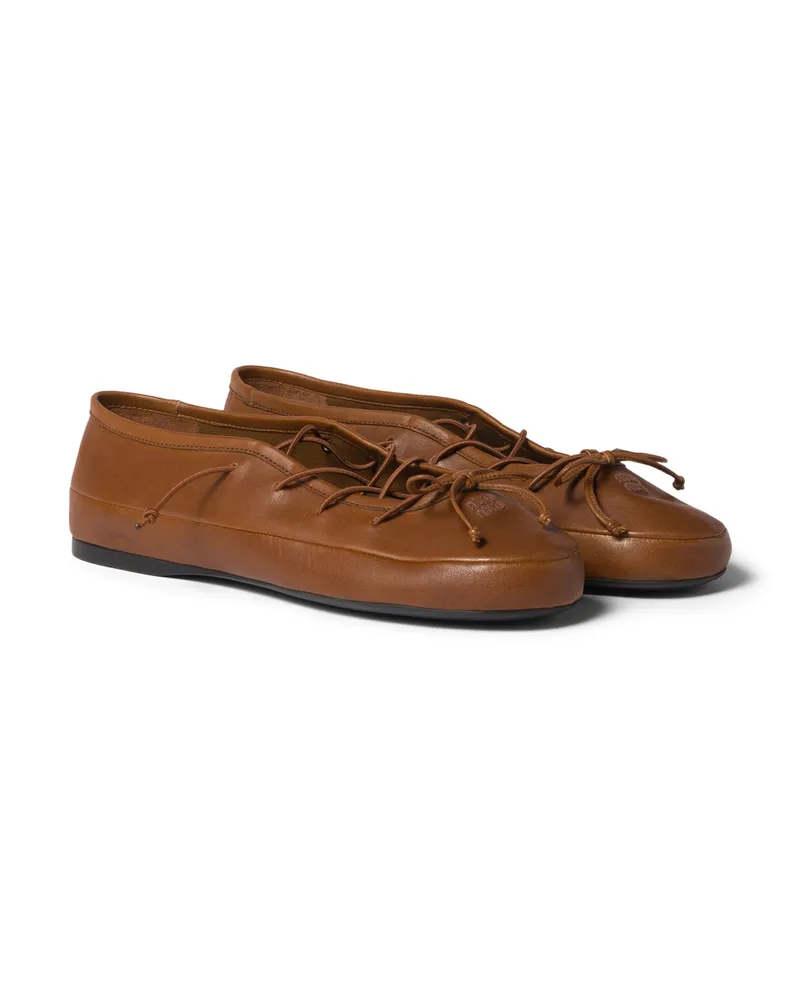 Miu Miu Ballerinas Aus Nappa-leder, Damen, Eiche, Größe Eiche