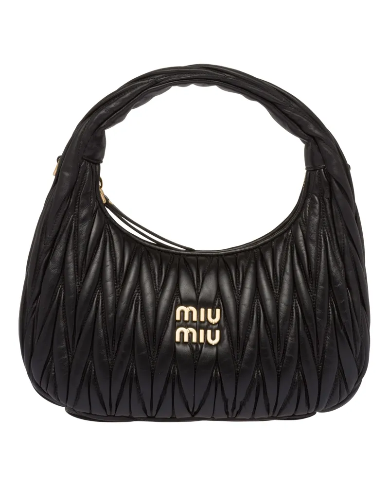 Miu Miu Wander Hobo Bag Aus Matelassé-nappaleder, Damen, Schwarz Schwarz